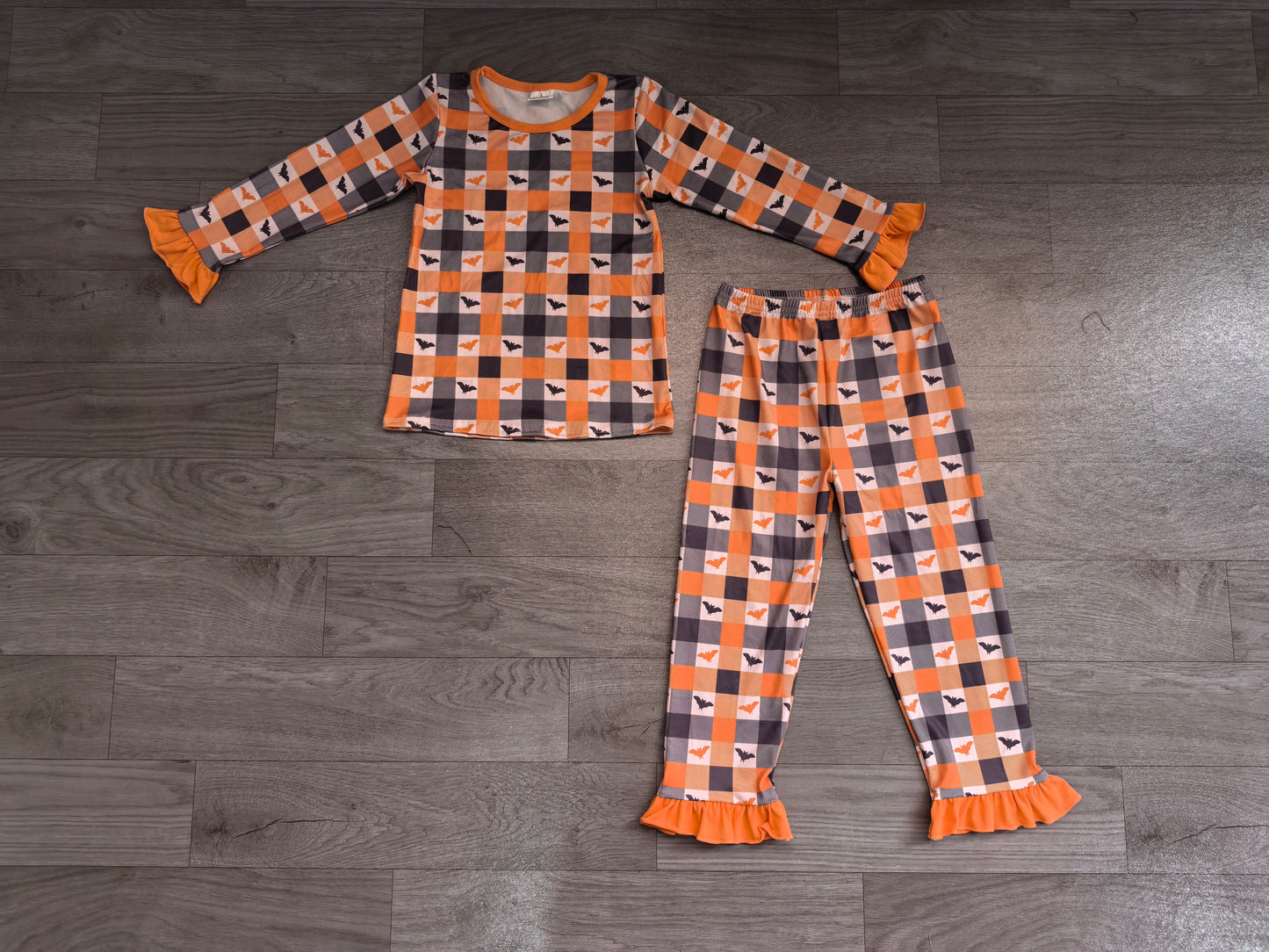 Baby Girls Pajamas Bats Checked Tops Ruffle Pant Halloweens Pajamas Sets Preorder GLP3533