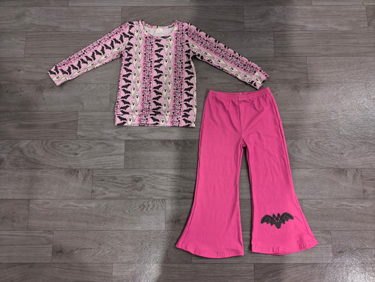Baby Girls Clothes Bat Ghosts Stripe Top Flare Pant Halloweens Clothes Sets Preorder GLP3537