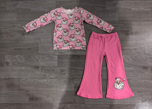 Baby Girls Clothes Pink Stripe Santa Top Flare Pant Christmas Clothes Sets Preorder GLP3538