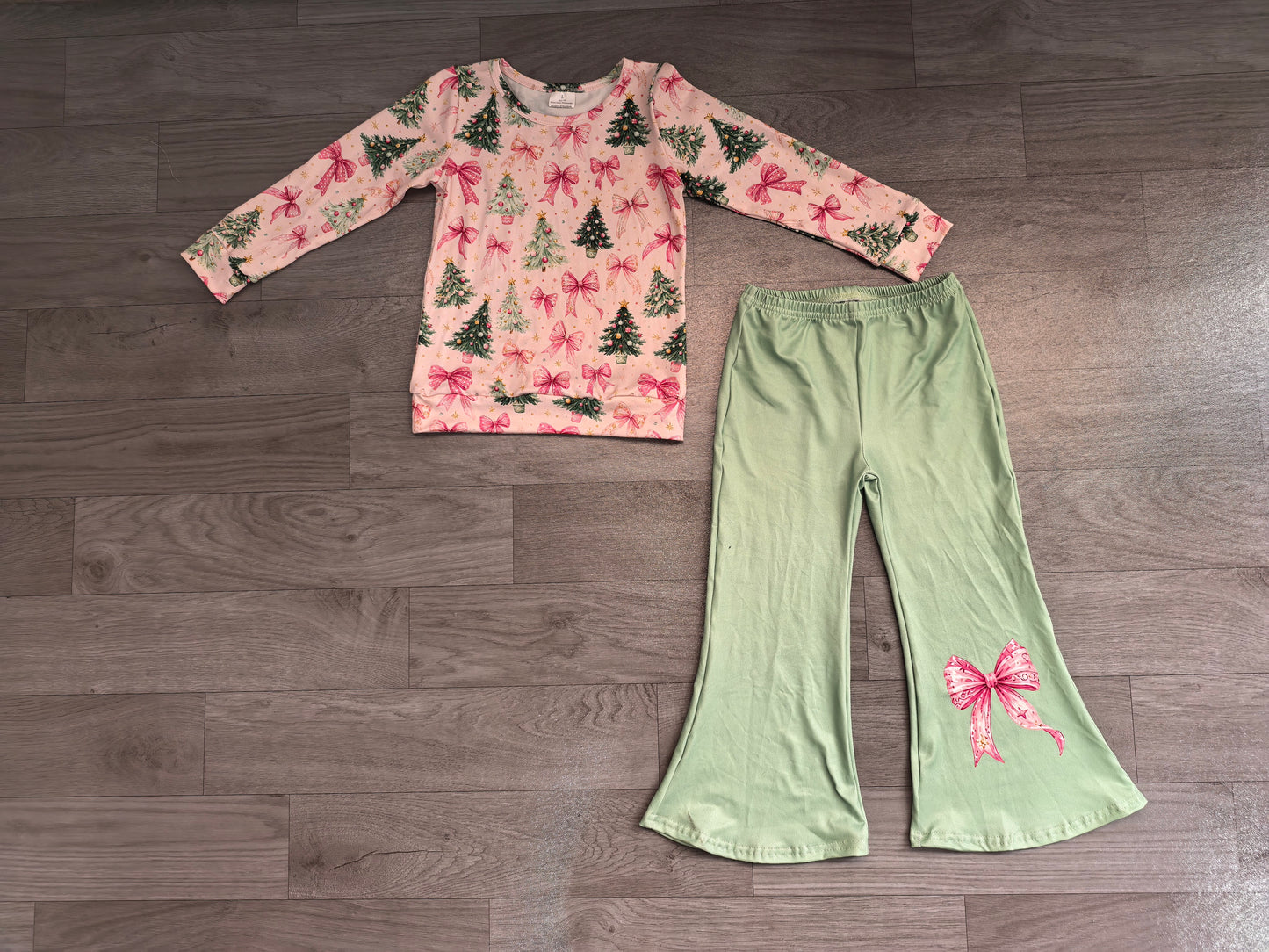 Baby Girls Clothes Bows Trees Top Flare Pant Christmas Clothes Sets Preorder GLP3539