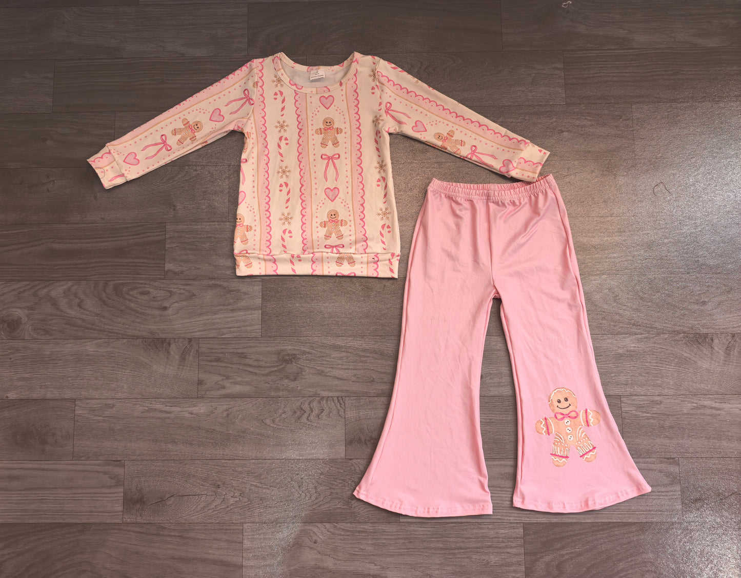Baby Girls Clothes Bows Gingerbread Stripe Top Flare Pant Christmas Clothes Sets Preorder GLP3540
