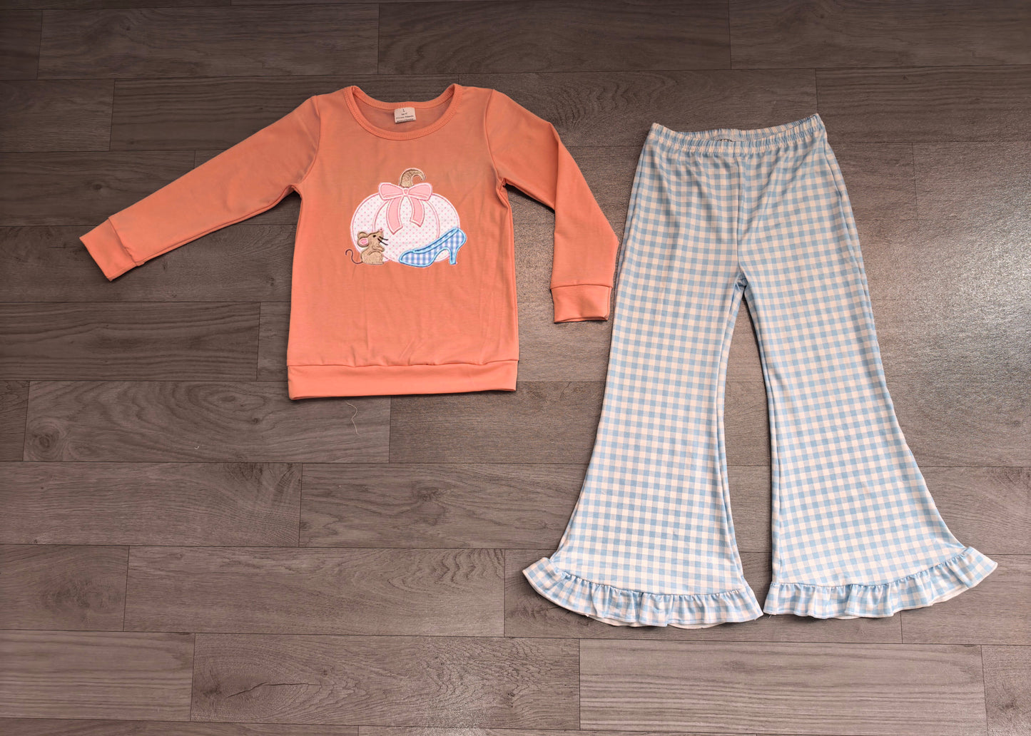 Baby Girls Clothes Bow Pumpkins Mouse Top Checked Ruffle Pant Fall Clothes Sets Preorder GLP3598
