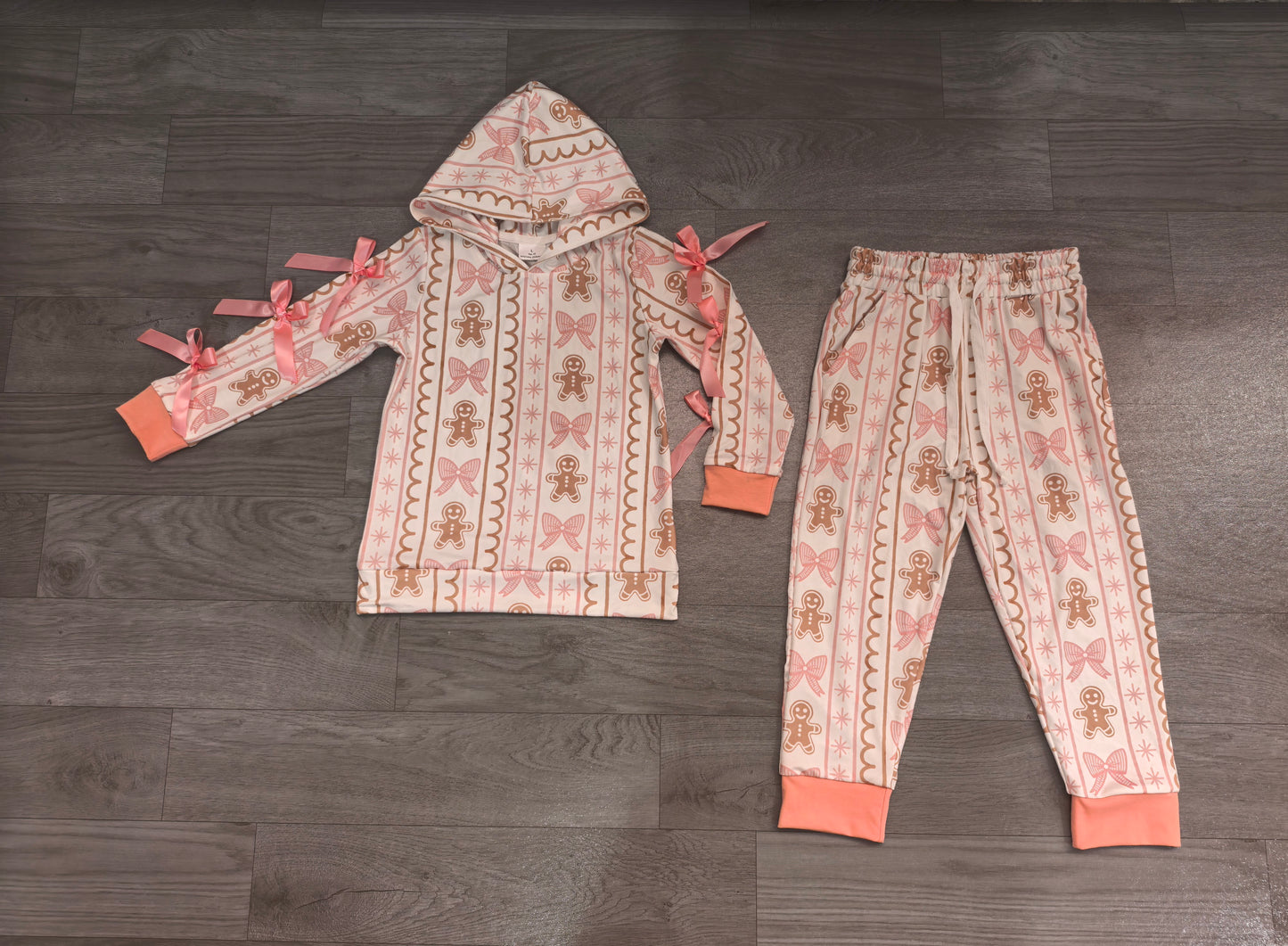 Preorder Baby Girls Rompers Bows Gingerbread Hoodie Pockets Jogger Christmas Clothes Set GLP3614