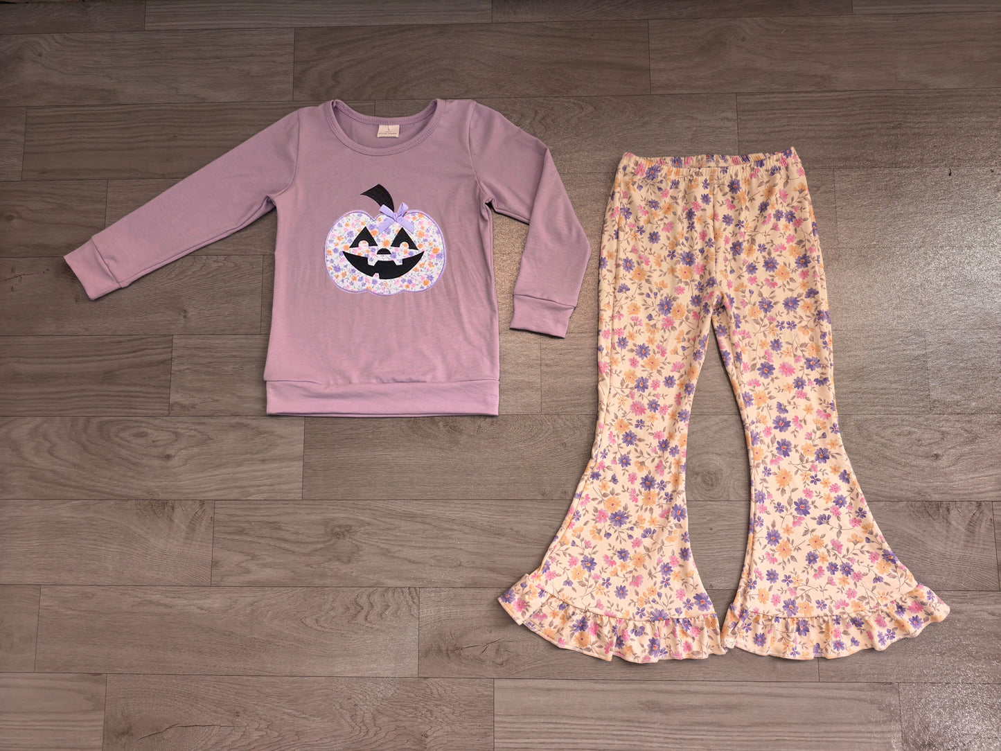Baby Girls Clothes Embroidery Flowers Ghost Pumpkins Top Ruffle Pant Halloween Clothes Set Preorder GLP3618
