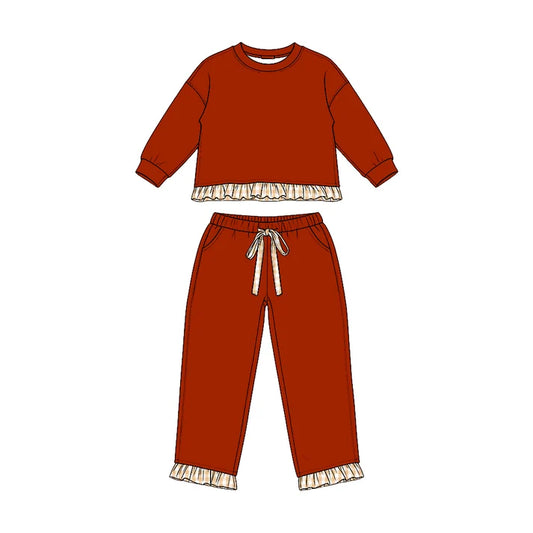 Preorder Baby Girls Orange Long Sleeve Top Pockets Pants Sweatshirt Clothes Set GLP3644