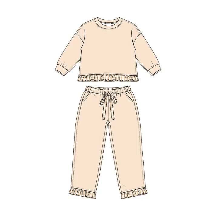 Preorder Baby Girls Khaki Long Sleeve Top Pockets Pants Sweatshirt Clothes Set GLP3645