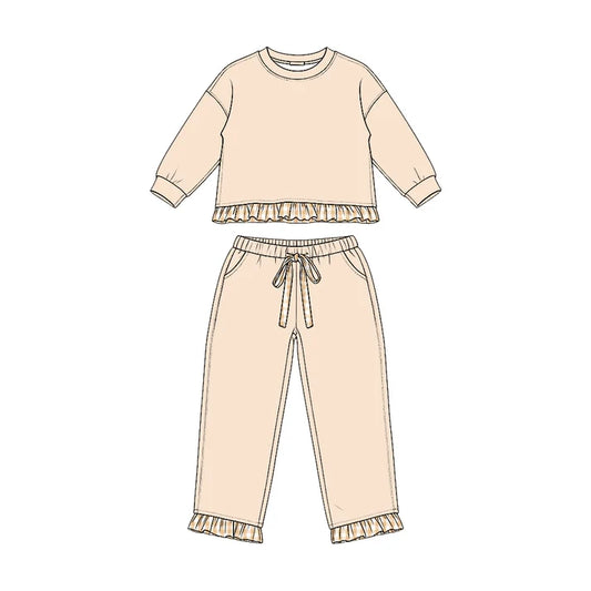 Preorder Baby Girls Khaki Long Sleeve Top Pockets Pants Sweatshirt Clothes Set GLP3645