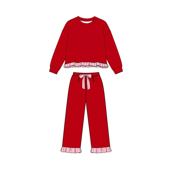 Preorder Baby Girls Red Long Sleeve Top Pockets Pants Sweatshirt Clothes Set GLP3648