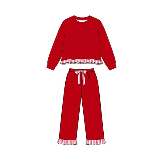 Preorder Baby Girls Red Long Sleeve Top Pockets Pants Sweatshirt Clothes Set GLP3648