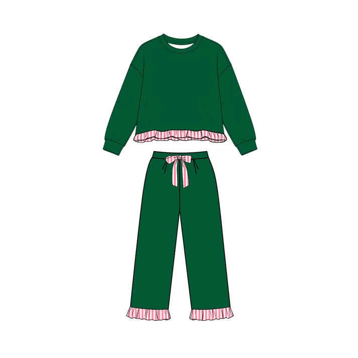 Preorder Baby Girls Green Long Sleeve Top Pockets Pants Sweatshirt Clothes Set GLP3649