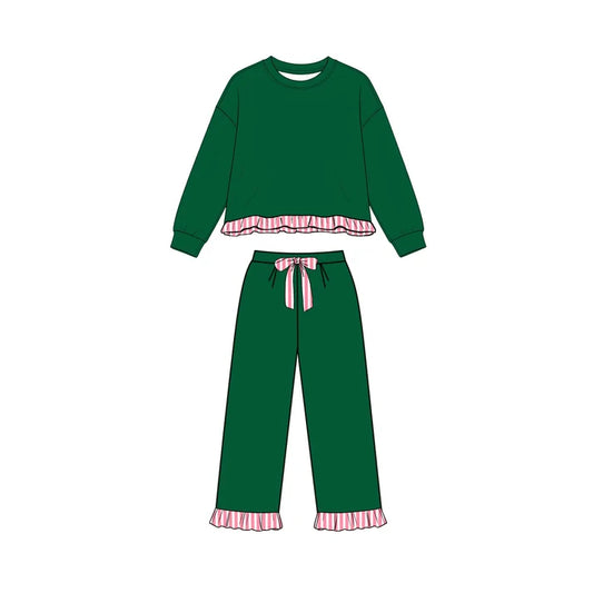 Preorder Baby Girls Green Long Sleeve Top Pockets Pants Sweatshirt Clothes Set GLP3649