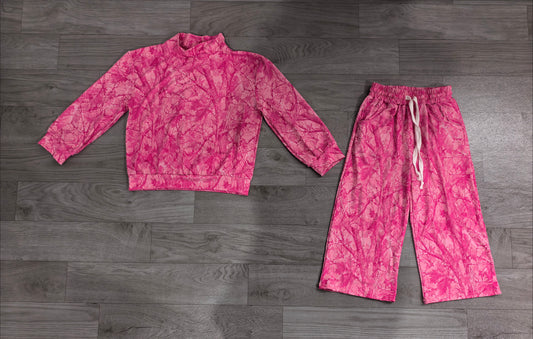 Baby Girls Clothes Pink Leaves Camo Top Pockets Flare Pant Clothes Set Preorder GLP3650