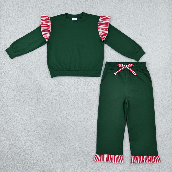 Sibling Baby Girls Long Flutter Sleeves Shirts Top Pockets Ruffle Shorts Pants Clothes Sets