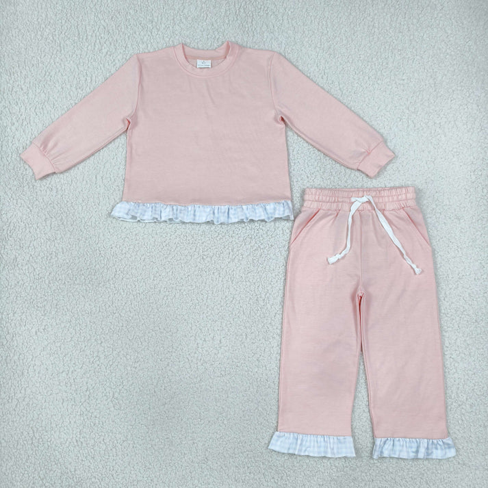 Sibling Baby Girls Long Sleeve Shirts Top Pockets Ruffle Pants Clothes Sets