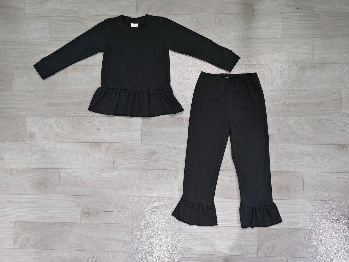 Baby Girls Clothes Black Long Sleeve Ruffle Tunic Leggings Clothes Set Preorder GLP3885