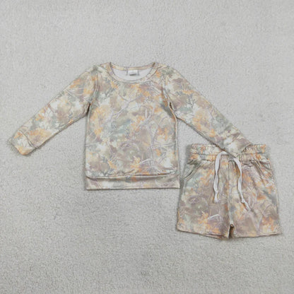 Sibling Baby Girls Long Sleeve Checked Camo Print Top Shorts Pajamas Clothes Sets