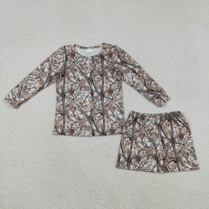 Sibling Baby Girls Long Sleeve Checked Camo Print Top Shorts Pajamas Clothes Sets