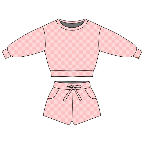 Baby Girls Pink Checked Long Sleeve Top Pockets Shorts Clothes Sets Preorder 11.29