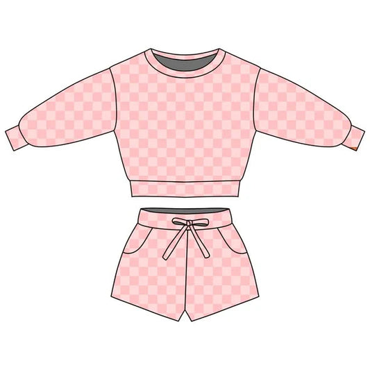 Baby Girls Pink Checked Long Sleeve Top Pockets Shorts Clothes Sets Preorder 11.29