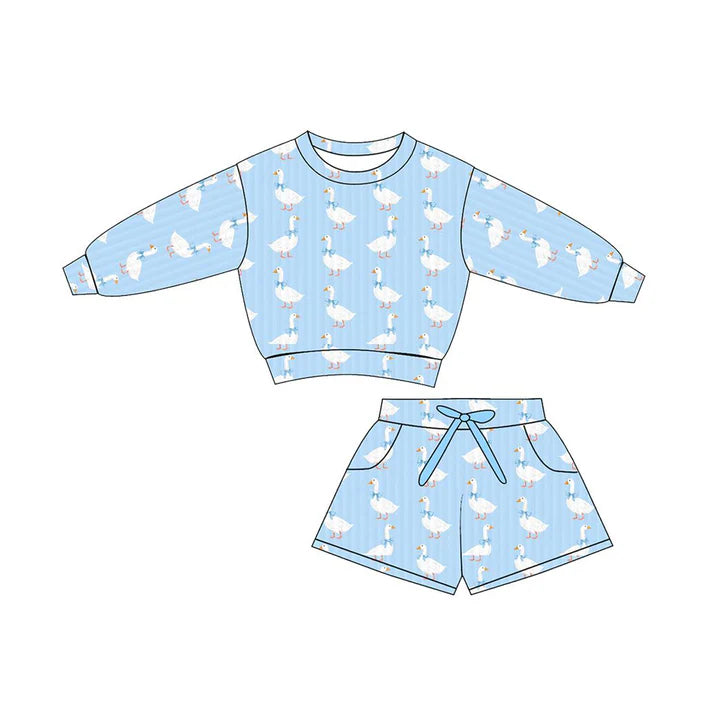 Baby Girls Bow Gooses Stripe Long Sleeve Top Pockets Shorts Clothes Sets Preorder 11.29