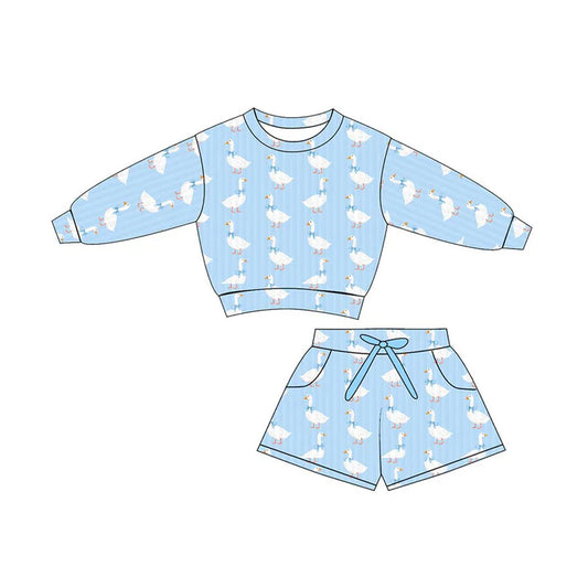 Baby Girls Bow Gooses Stripe Long Sleeve Top Pockets Shorts Clothes Sets Preorder 11.29
