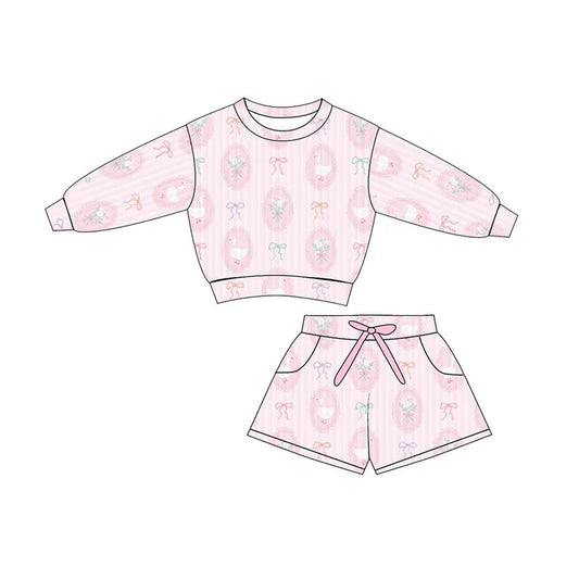Baby Girls Bow Gooses Checked Long Sleeve Top Pockets Shorts Clothes Sets Preorder 11.29