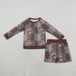 Sibling Baby Girls Long Sleeve Checked Camo Print Top Shorts Pajamas Clothes Sets
