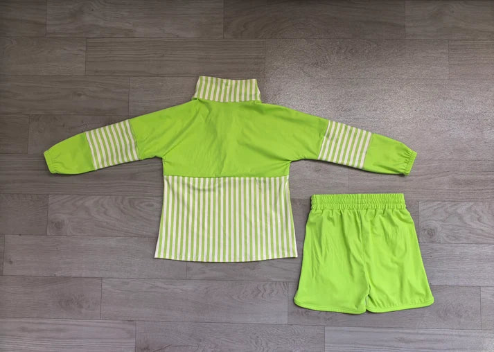 Baby Girls Green Stripe Zip Pullovers Shorts Yoga Active Clothes Sets Preorder GLS0109