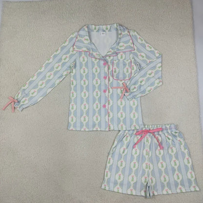 Sibling Adult Women Long Sleeve Trees Bows Button Pockets Short Christmas Halloween Pajamas Sets