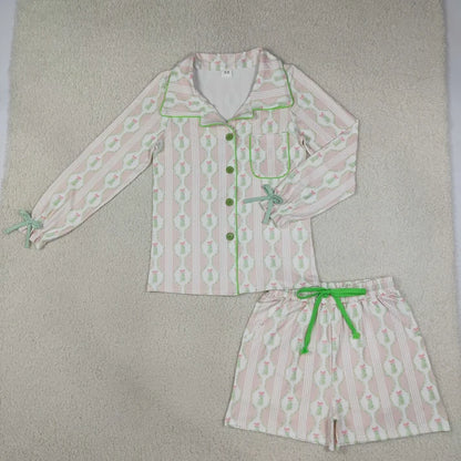 Sibling Adult Women Long Sleeve Trees Bows Button Pockets Short Christmas Halloween Pajamas Sets