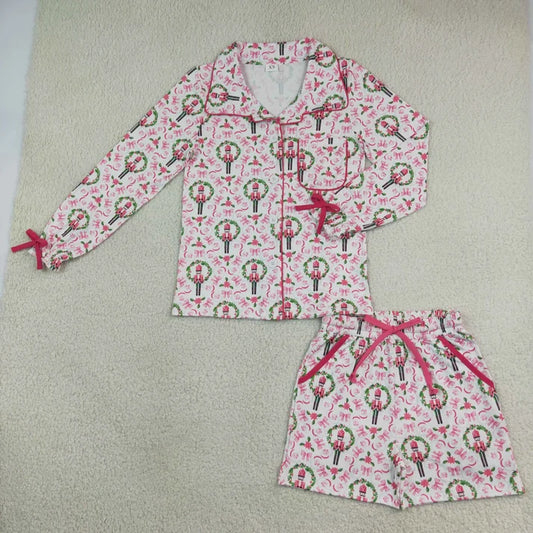 Sibling Adult Women Long Sleeve Trees Bows Button Pockets Short Christmas Halloween Pajamas Sets