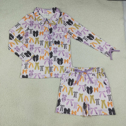 Sibling Adult Women Long Sleeve Trees Bows Button Pockets Short Christmas Halloween Pajamas Sets