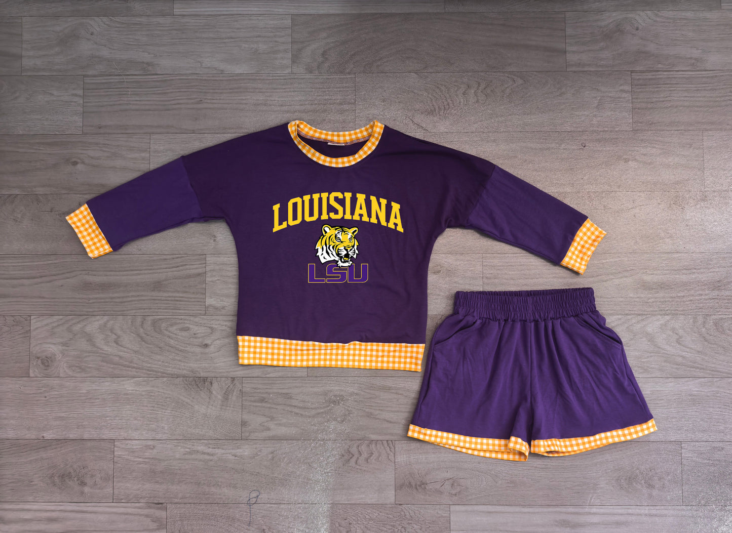 Baby Girls Clothes Vinyl Louisiana Long Sleeve Top Short Team Clothes Set Preorder GLS0166