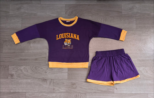 Baby Girls Clothes Vinyl Louisiana Long Sleeve Top Short Team Clothes Set Preorder GLS0166