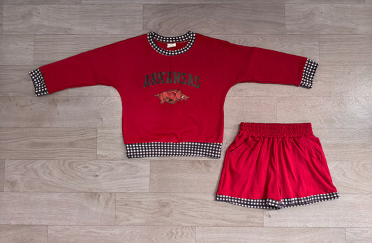 Baby Girls Clothes Vinyl Arkansas Long Sleeve Top Short Team Clothes Set Preorder GLS0167