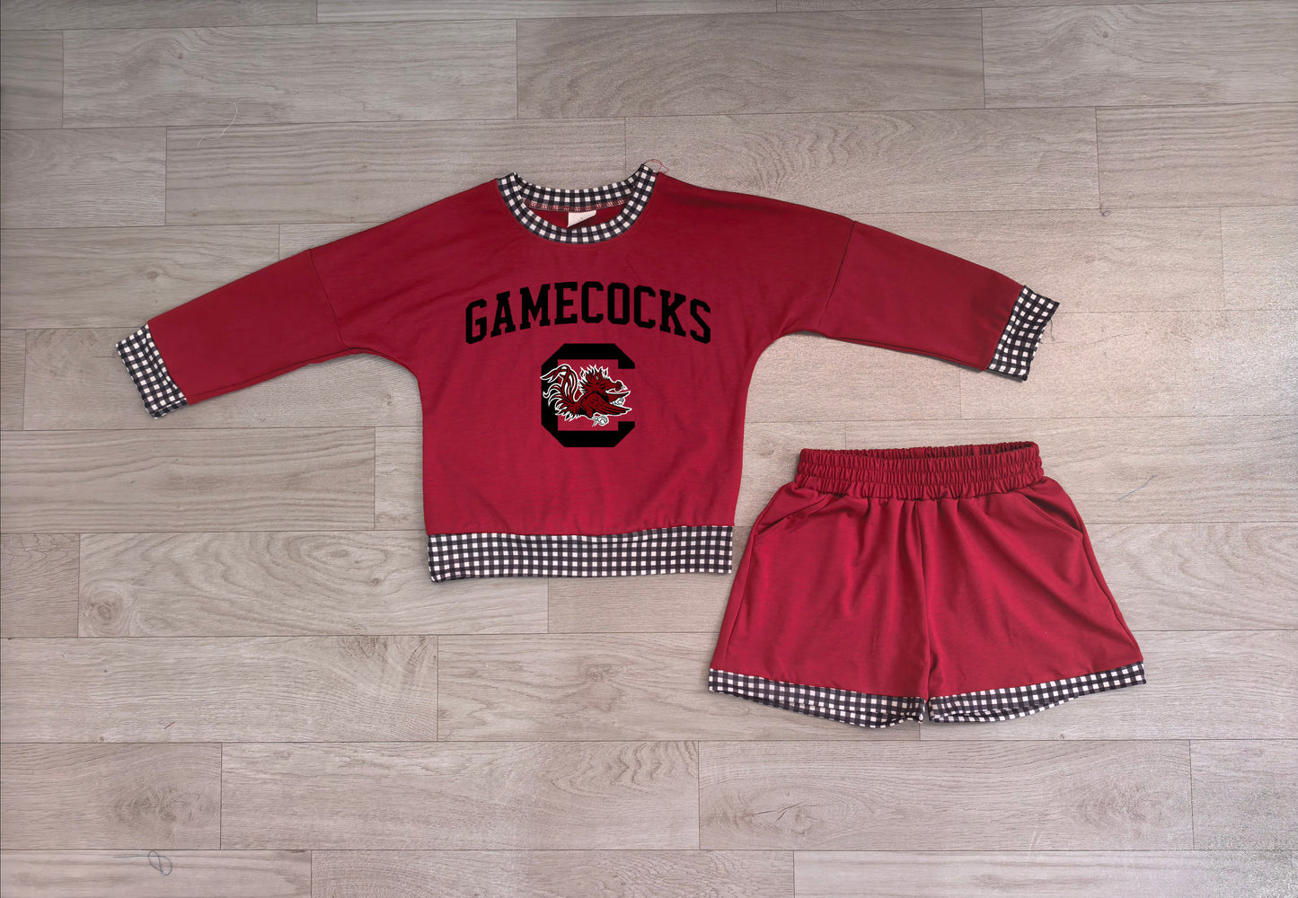 Baby Girls Clothes Vinyl Gamecocks Long Sleeve Top Short Team Clothes Set Preorder GLS0169