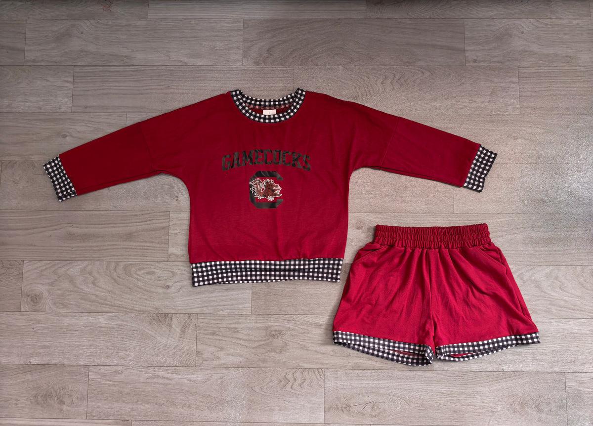 Baby Girls Clothes Vinyl Gamecocks Long Sleeve Top Short Team Clothes Set Preorder GLS0169