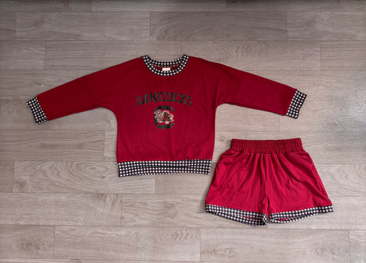 Baby Girls Clothes Vinyl Gamecocks Long Sleeve Top Short Team Clothes Set Preorder GLS0169