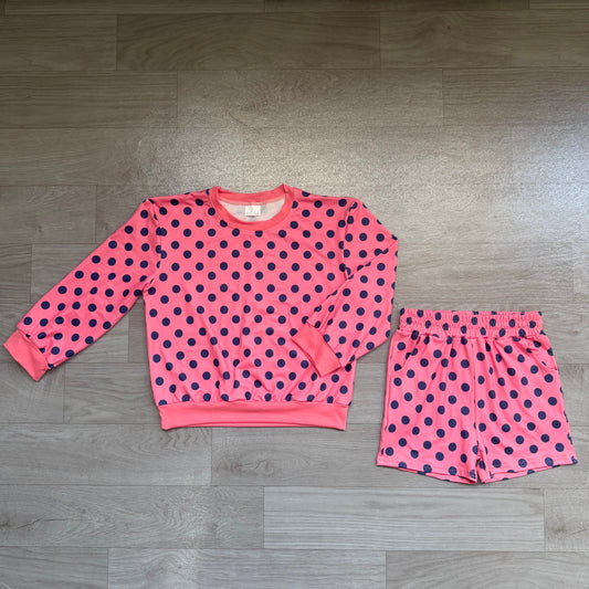Baby Girls Clothes Pink Long Sleeve olka Dots Top Pockets Short Clothes Set Preorder GLS0204