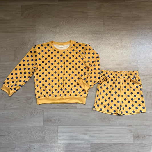 Baby Girls Gold Long Sleeve Polka Dots Top Pockets Short Clothes Set Preorder GLS0205