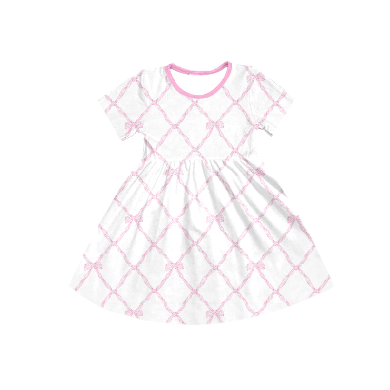 Baby Girls Dress Pink Bows Short Sleeve Knee Length Dresses Preorder GSD1408