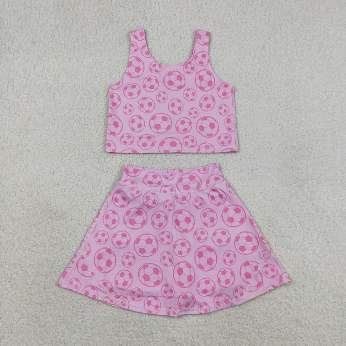 Sibling Baby Girls Footballs Skirt Short Yoga Active Clothes Set Button Short Team Pajamas Sets