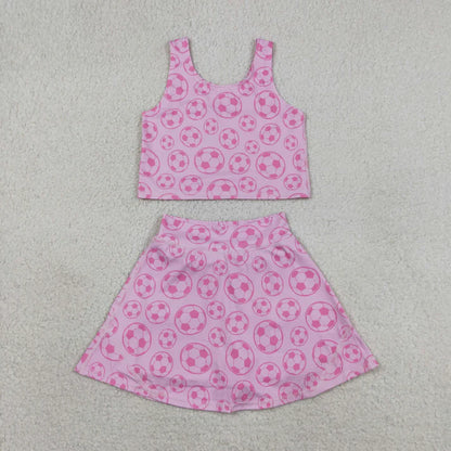Sibling Baby Girls Footballs Skirt Short Yoga Active Clothes Set Button Short Team Pajamas Sets