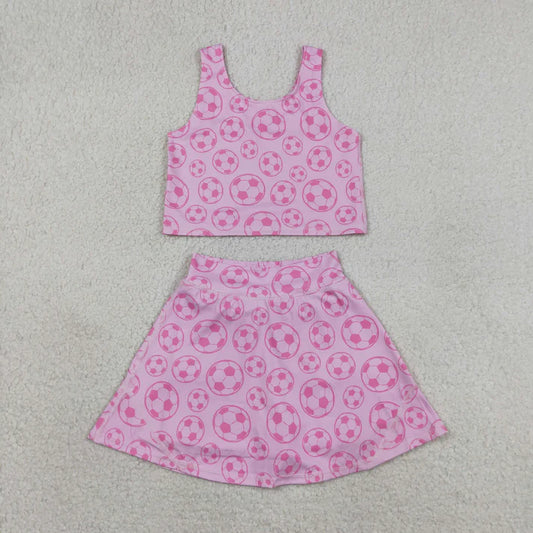 Sibling Baby Girls Footballs Skirt Short Yoga Active Clothes Set Button Short Team Pajamas Sets
