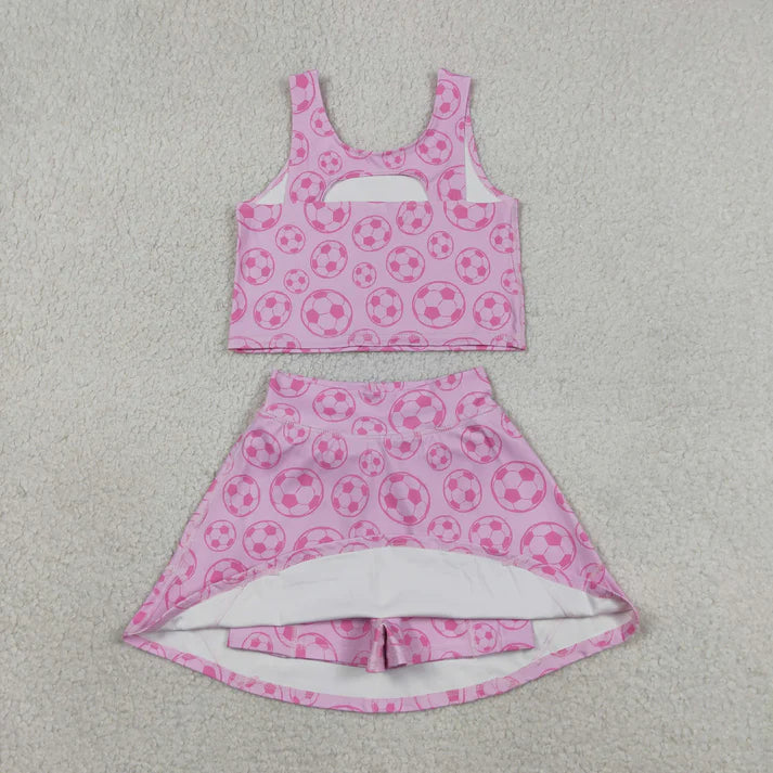 Sibling Baby Girls Footballs Skirt Short Yoga Active Clothes Set Button Short Team Pajamas Sets