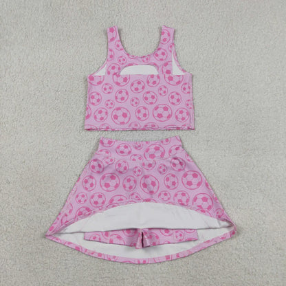 Sibling Baby Girls Footballs Skirt Short Yoga Active Clothes Set Button Short Team Pajamas Sets