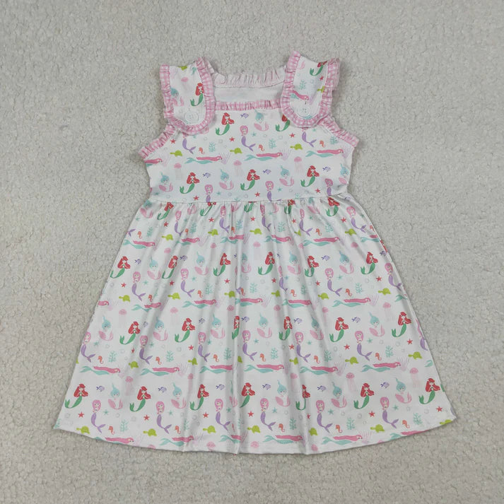 Sibling Baby Girls Sleeveless Mermaid Fishes Knee Length Dress Rompers