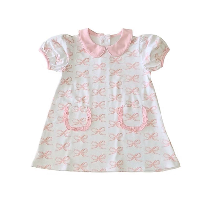 Baby Girls Dress Pink Short Ruffle Sleeves Bows Pockets Dress Preorder GSD2167 3.3