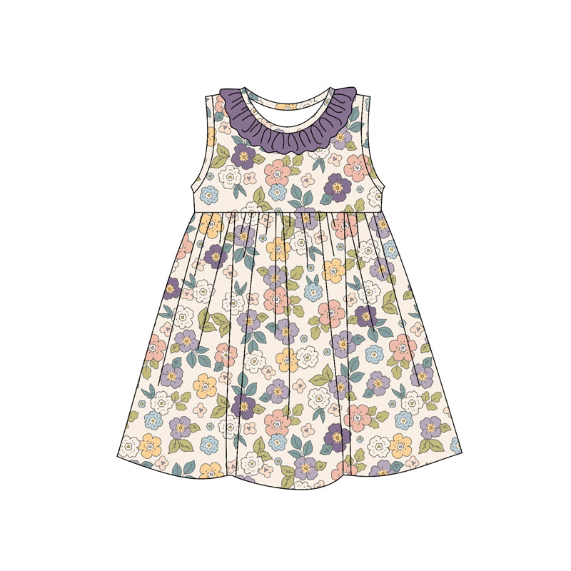 Baby Infant Girls Rompers Sleeveless Purple Floral Round Collar Rompers Preorder SR2894