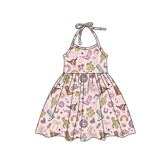 Baby Girls Dress Pink Strap Cactus Boots Bull Skull Knee Length Dress Preorder GSD2170 3.3